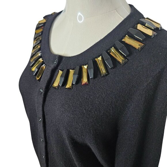 Kate Spade New York Large Black Embellished Beaded Luxury Cardigan Sweater - Picture 2 of 8